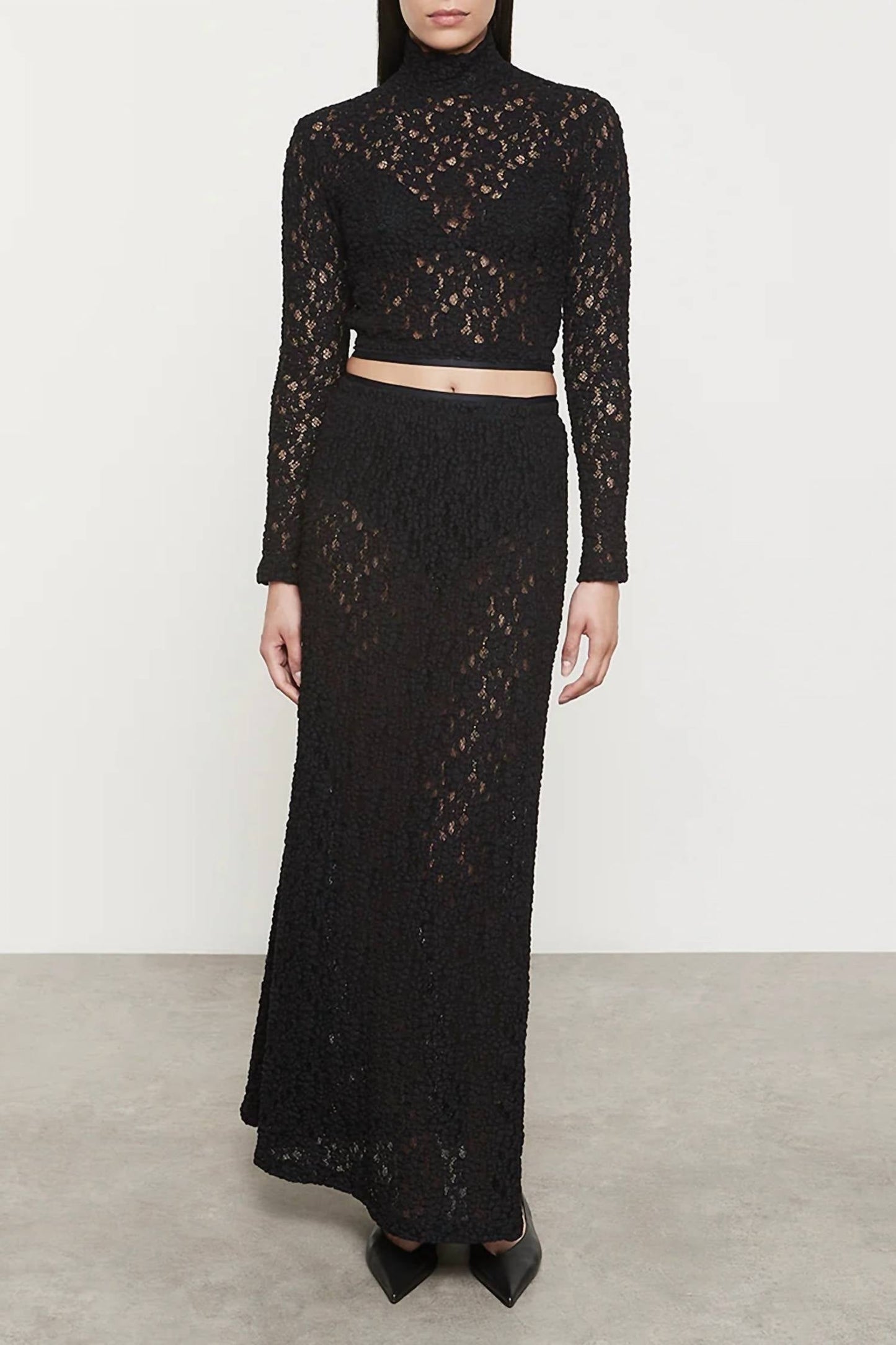 Enza Costa - Puckered Lace Cropped Mockneck Top