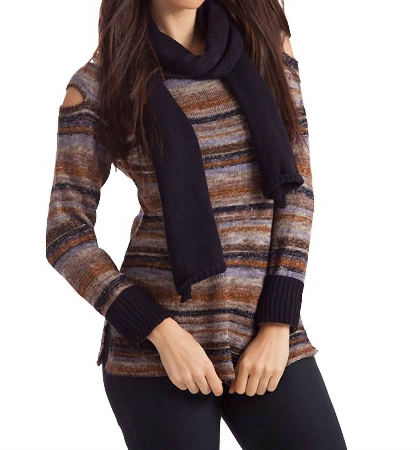 French Kyss - Bethany Striped Sweater W/ Scarf