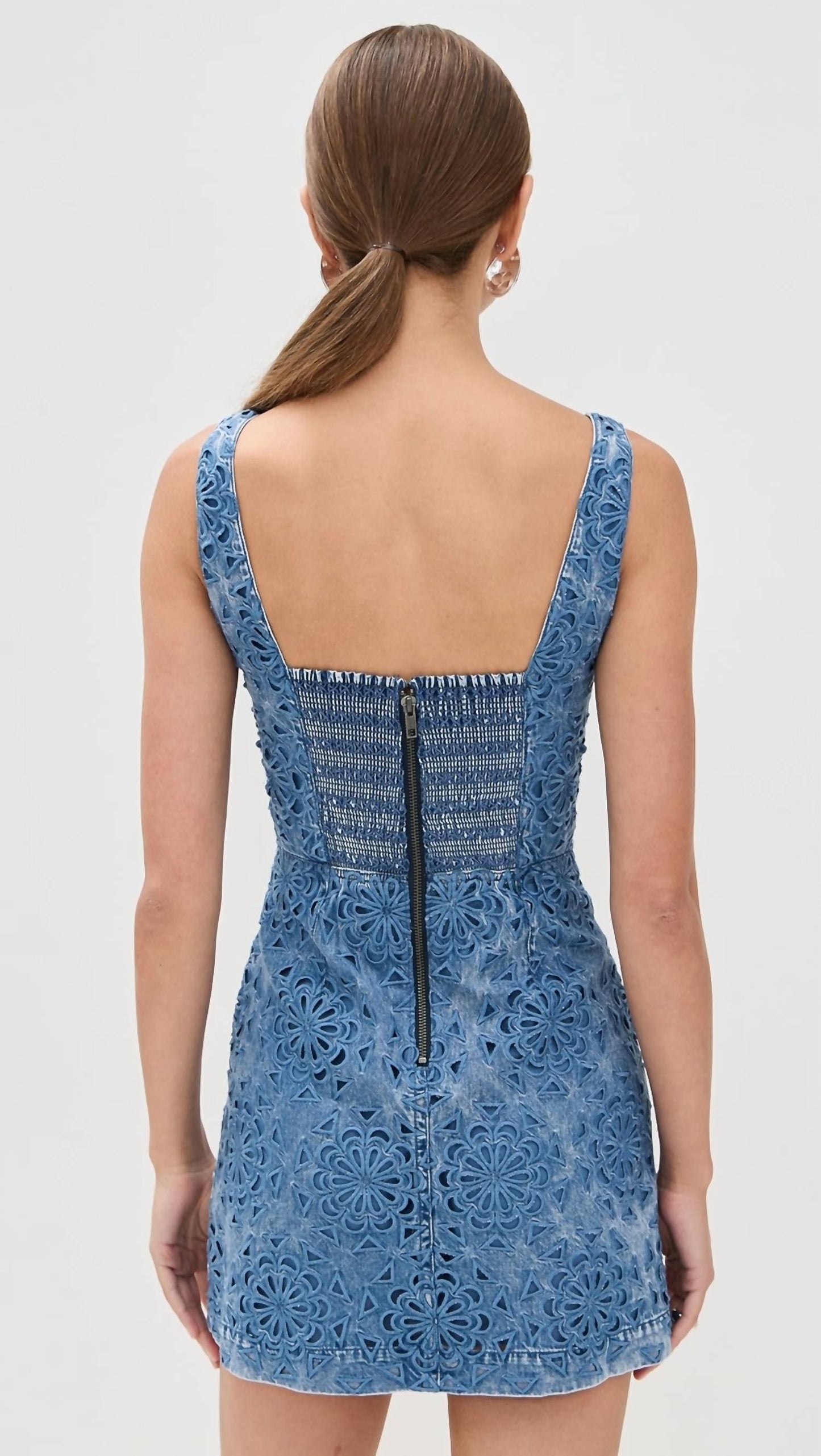 Alice + Olivia - Maryann Floral Cutout Denim Dress