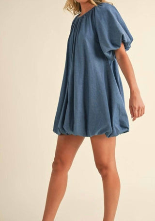Klesis - Denim Puff Sleeve Bubble Mini Dress