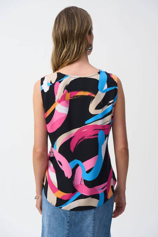Joseph Ribkoff - Brushstroke Print Waist Sash Sleeveless Top