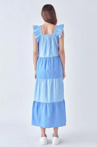 English Factory - Ruffle Detail Colorblock Midi Dress
