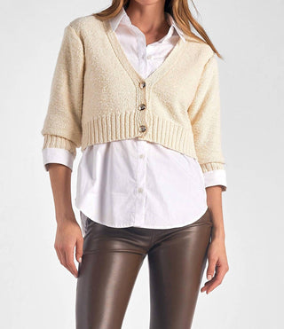 Elan - Heidi V-neck Sweater Collar Top Set