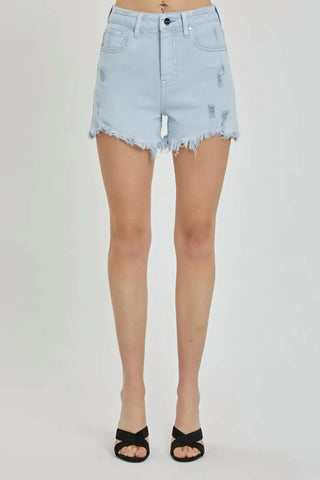 Risen - Full Size High Rise Distressed Detail Denim Shorts