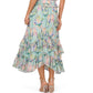 Adrianna Papell - Floral Print Chiffon V-neck Sleeveless Ruffle Trim Midi Dress