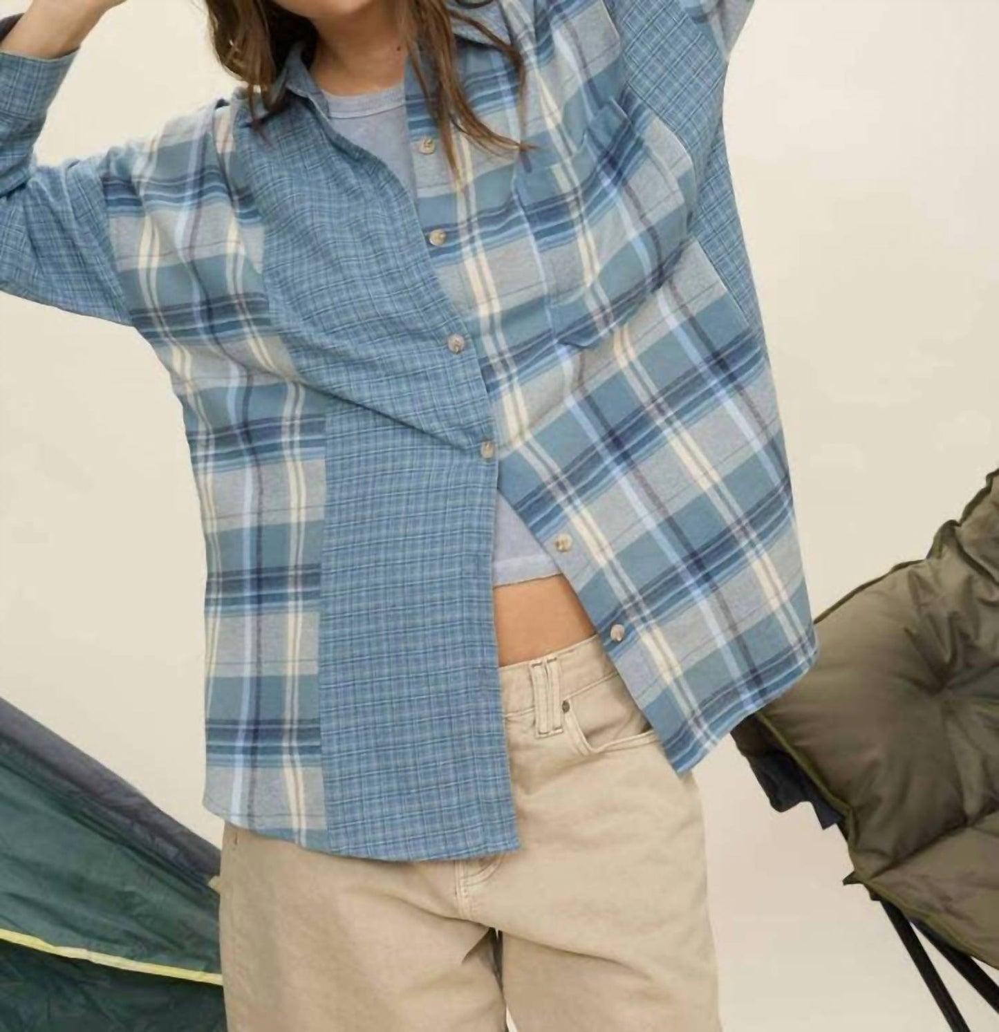 Blu Pepper - Colorblock Plaid Long Sleeve Button Down Shirt