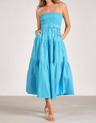 Elan - Jillian Smocked Belted Midi Dress