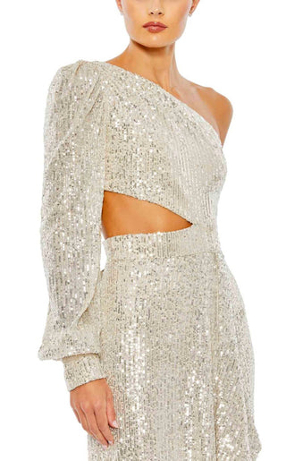 Ieena For Mac Duggal - Sequined One Shoulder Cut Out Gown
