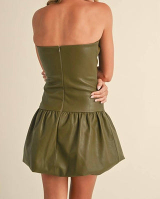 Klesis - Faux Leather Chevron Drop Waist Mini Dress