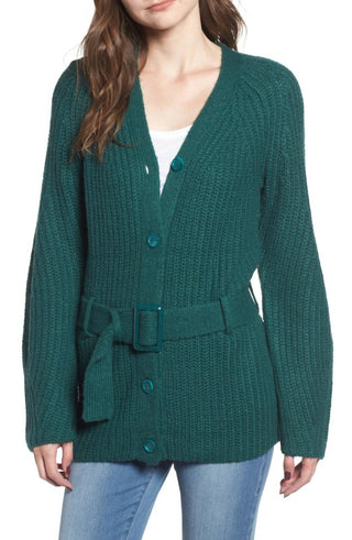 Leith - Belted Rib-Knit Ladies Cardigan