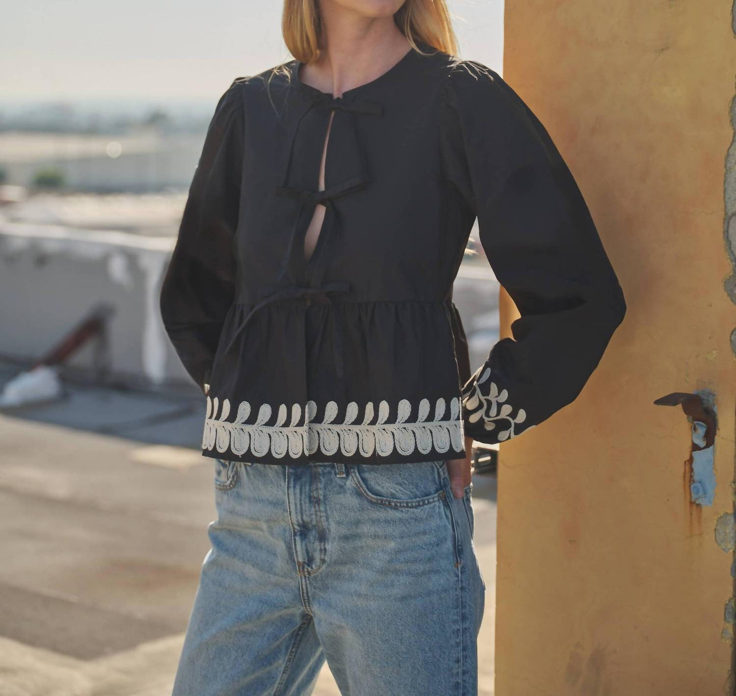 Aaron & Amber - Embroidered Peplum Blouse