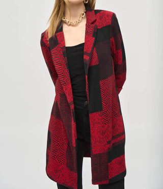 Joseph Ribkoff - Sweater Knit Patchwork Print Long Blazer
