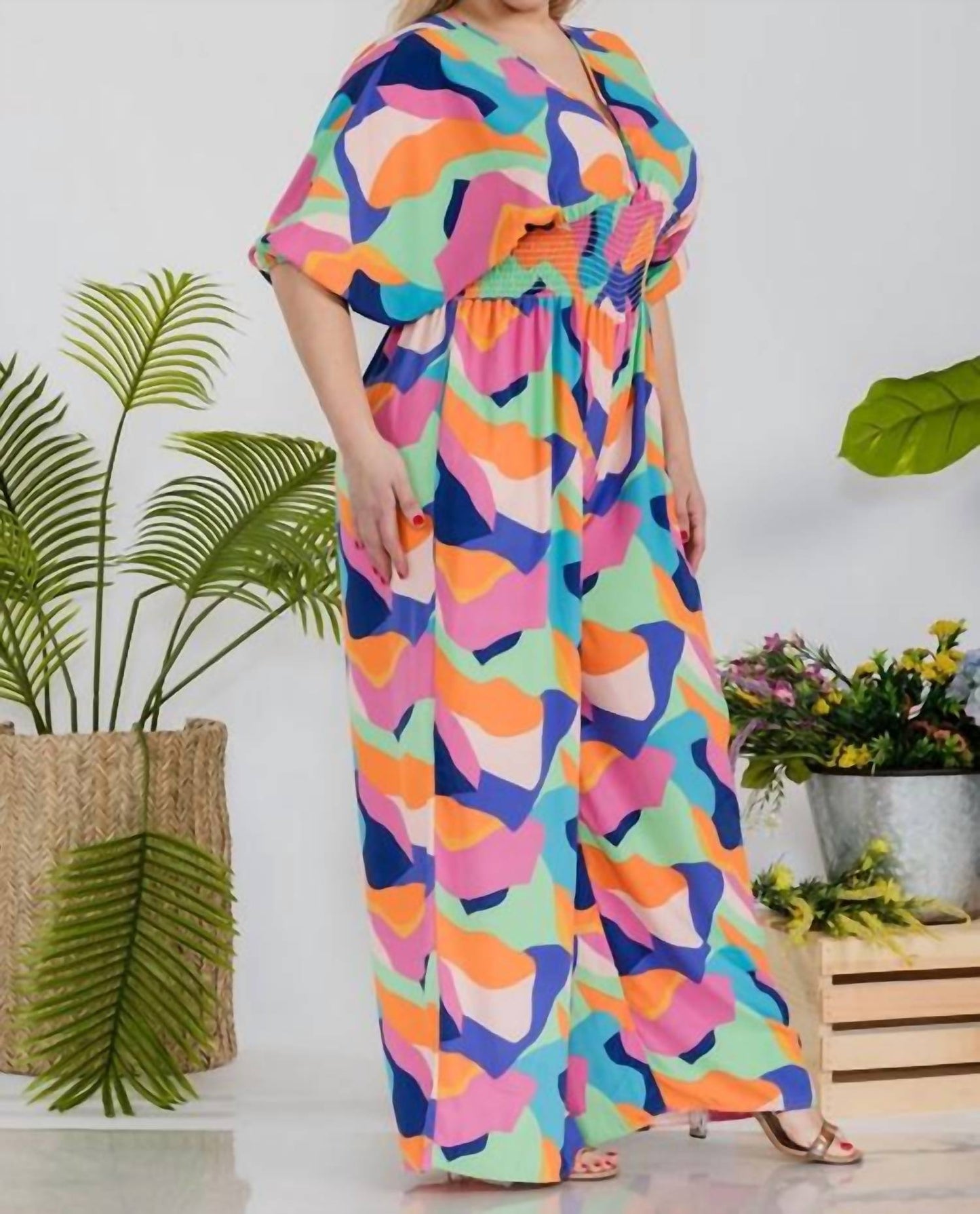 Karen T Design - Smocked V-neck Jumpsuit