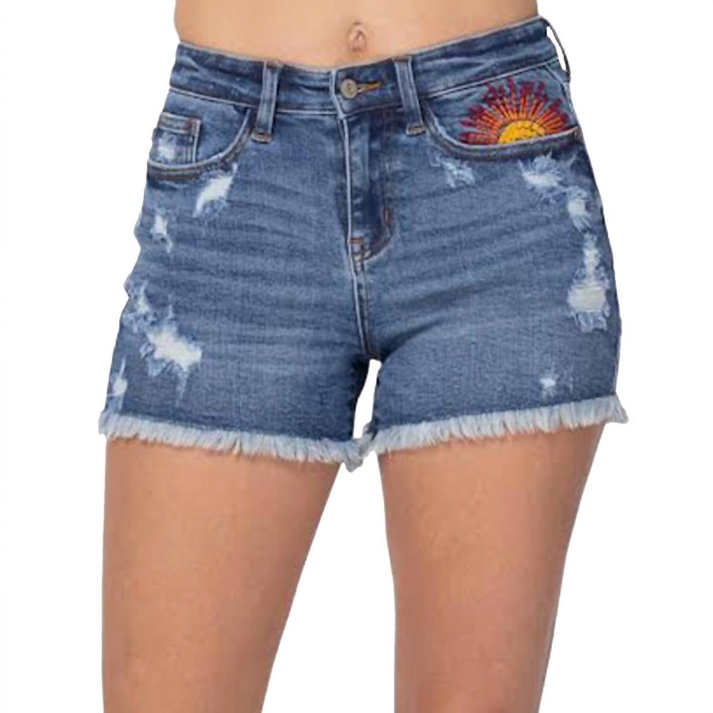 Judy Blue - Hi-rise Sun Embroidery Cutoff Shorts