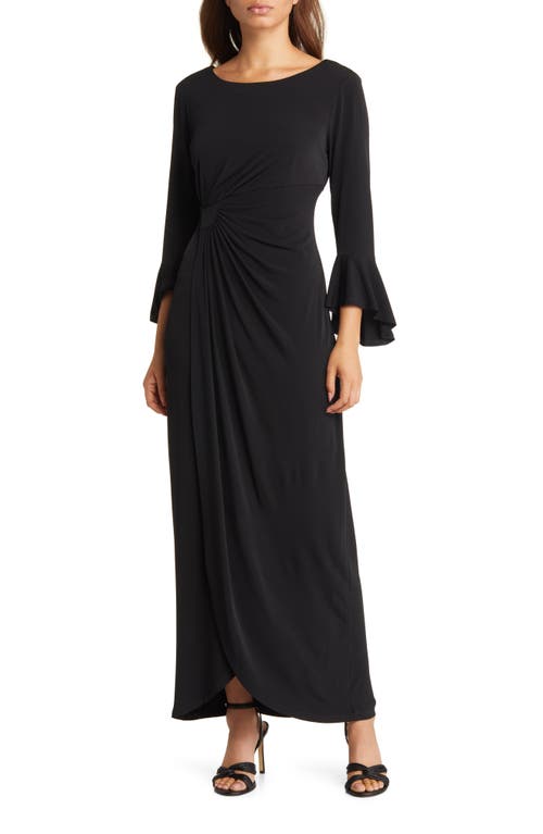 Connected Apparel Mock Wrap Gown in Black, Size 10