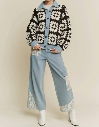 Davi & Dani - Crochet Bodice & Denim Detail Button Front Shirt Jacket