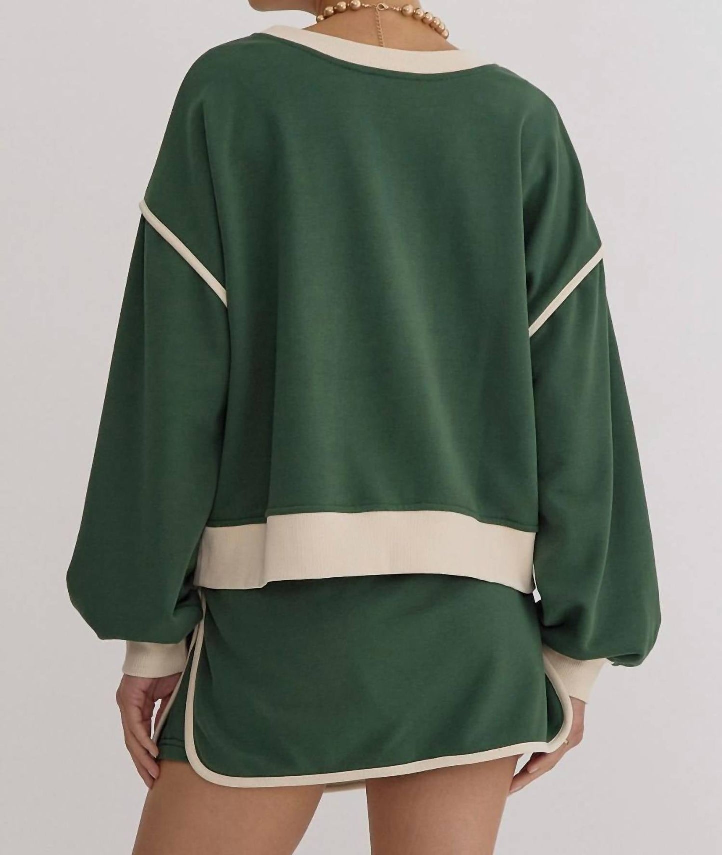 Entro - Solid Contrast Trim Long Sleeve Top