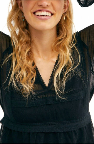 Free People - Berlin Trapeze Embroidered Semi Sheer Lace Slip Mini Dress