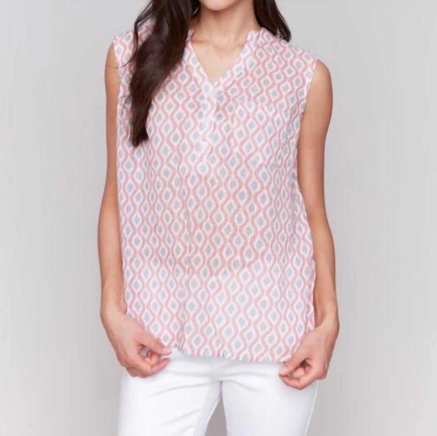 Charlie B - Printed Cotton Gauze Sleeveless Shirt
