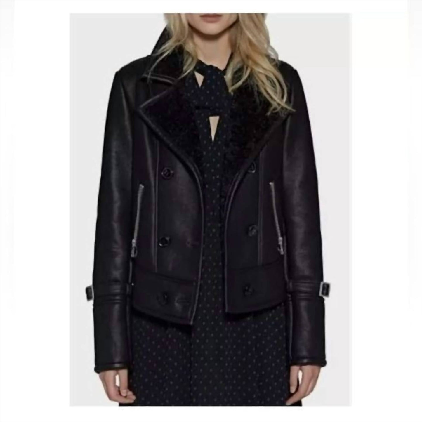 Avec Les Filles - Vegan Leather Moto Shearling Jacket