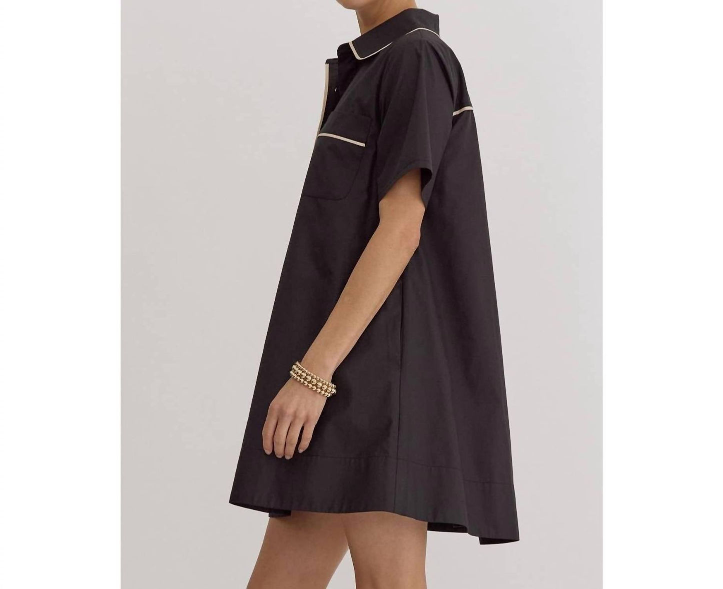 Style Usa - Collared Short Sleeve Mini Dress
