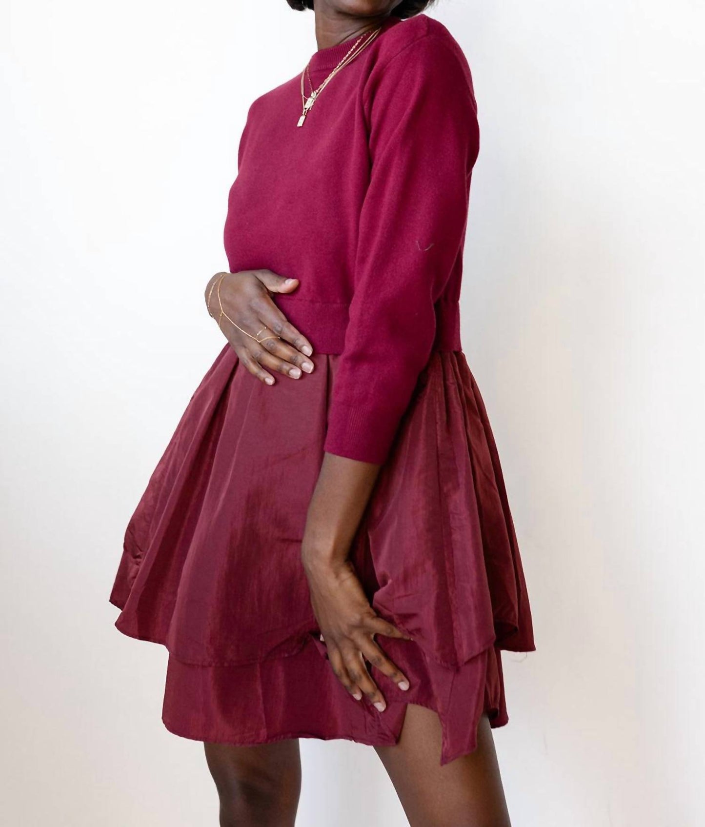 Baevely By Wellmade - Mary 3/4 Sleeve Mini Sweater Dress