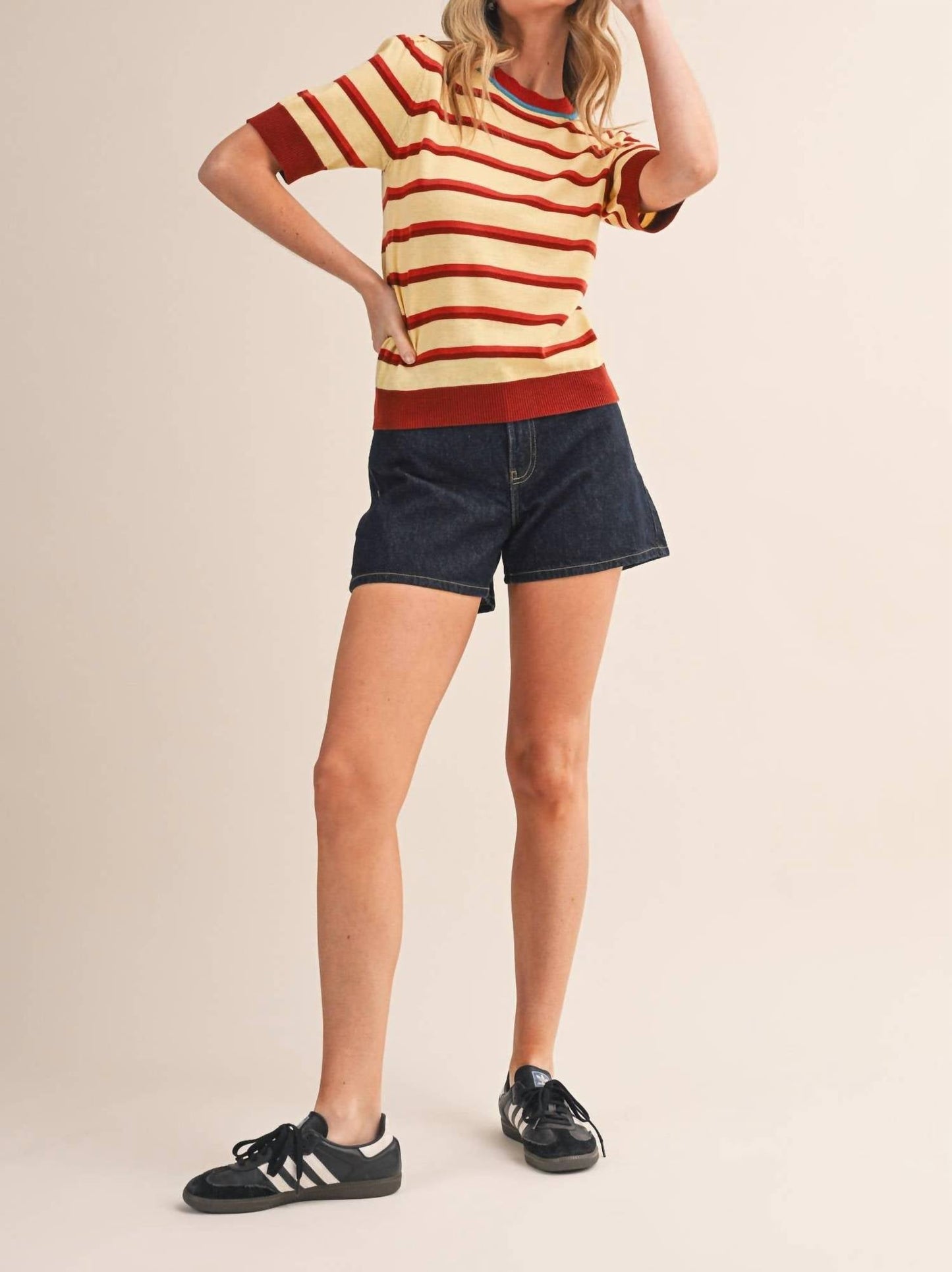&Merci - Striped Short Sleeve Sweater