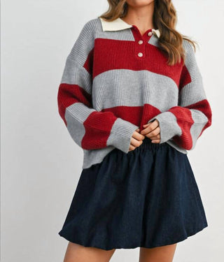 Buttermelon - Buttoned Striped Collared Long Sleeve Top