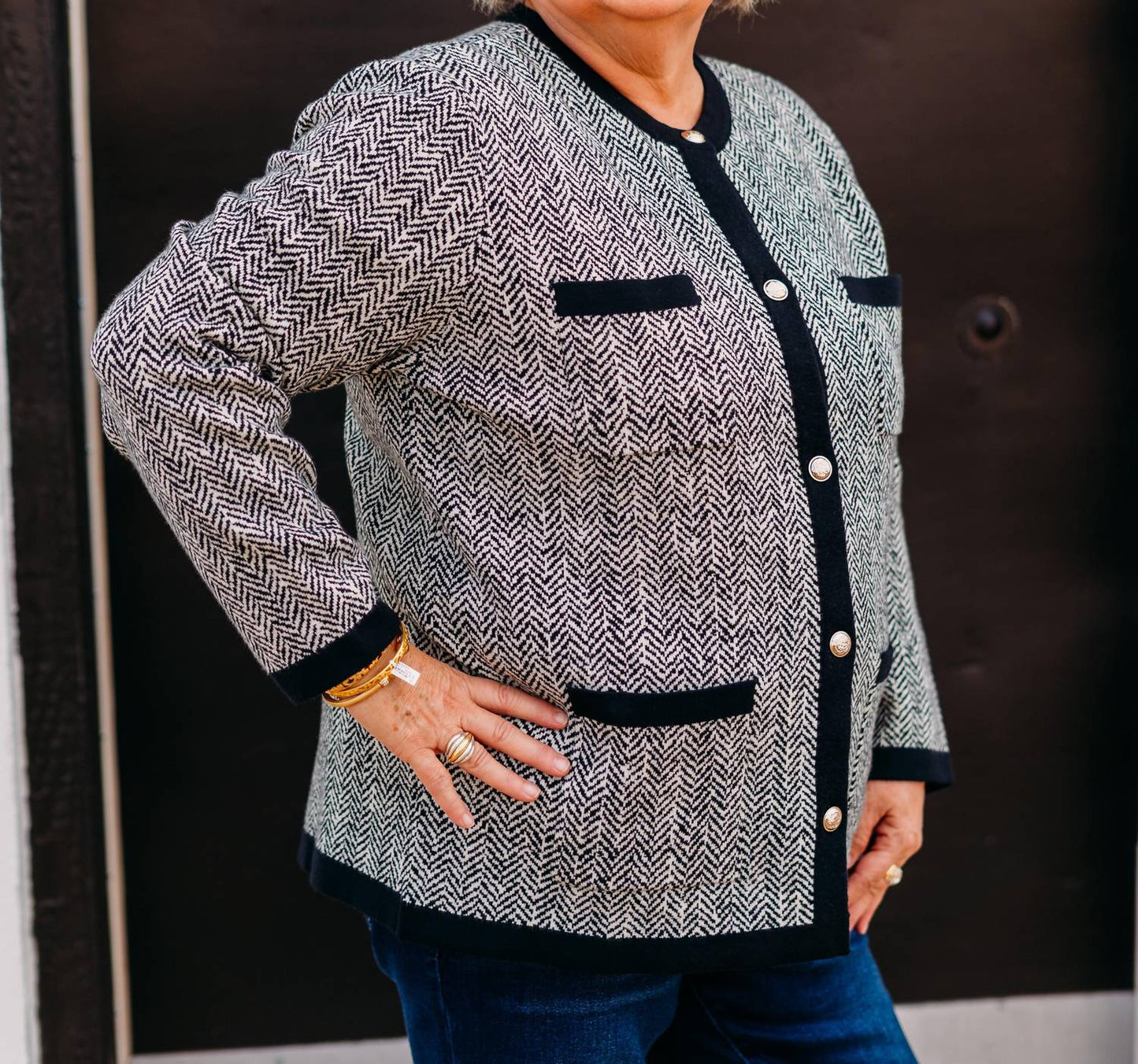 A La Carte - Jacquard Button Front Cardigan