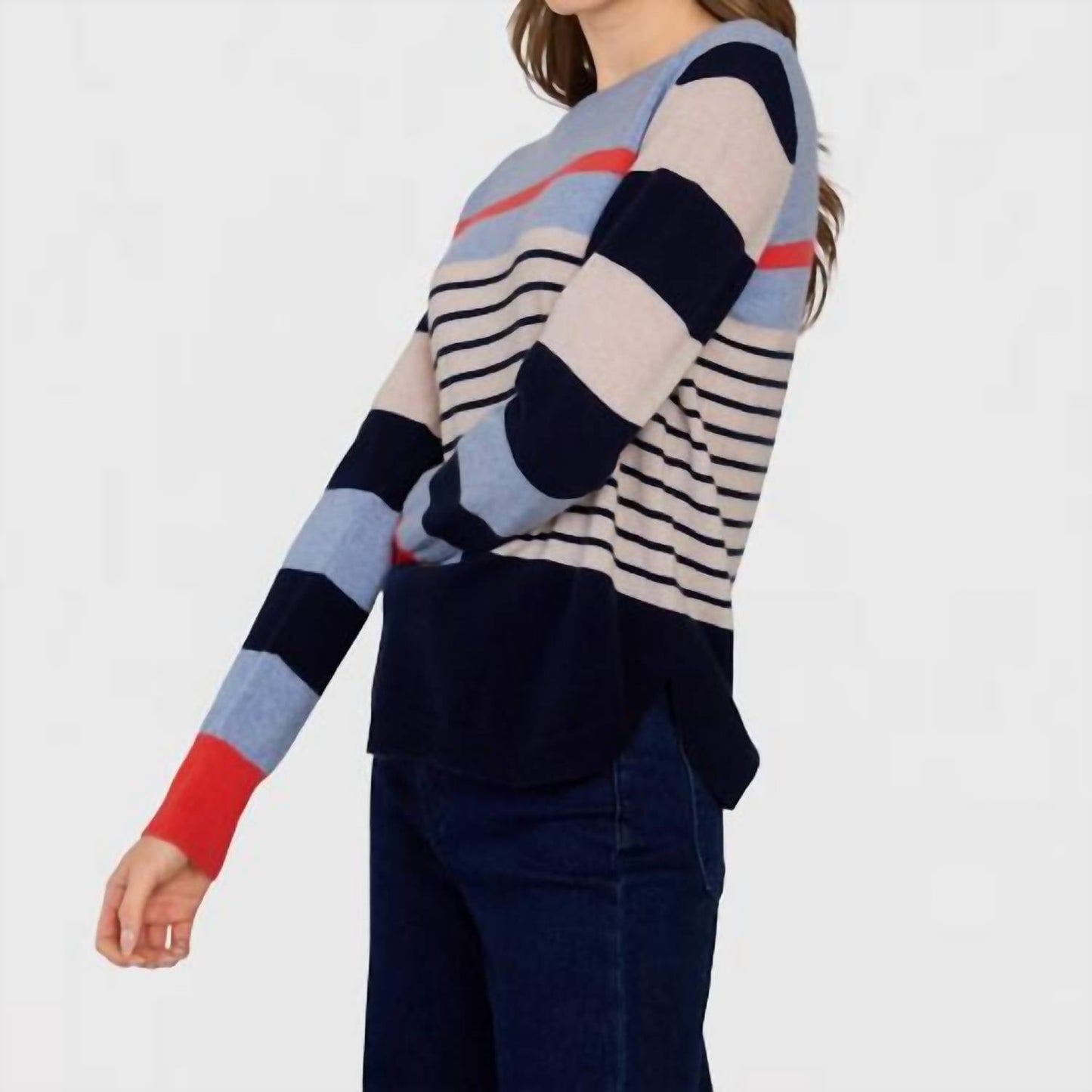 Autumn Cashmere - Striped Shirttail Crew Neck Sweater