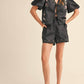 &Merci - Floral Embroidery Lace Trom Top And Shorts Set