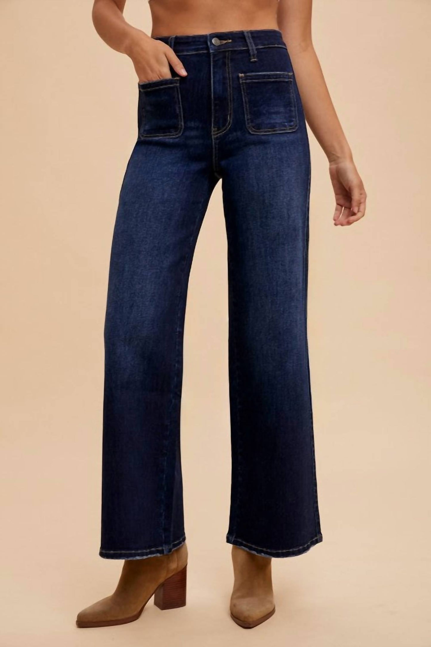 Anniewear - Stretch Front Two Pocket High Rise Flare Jeans