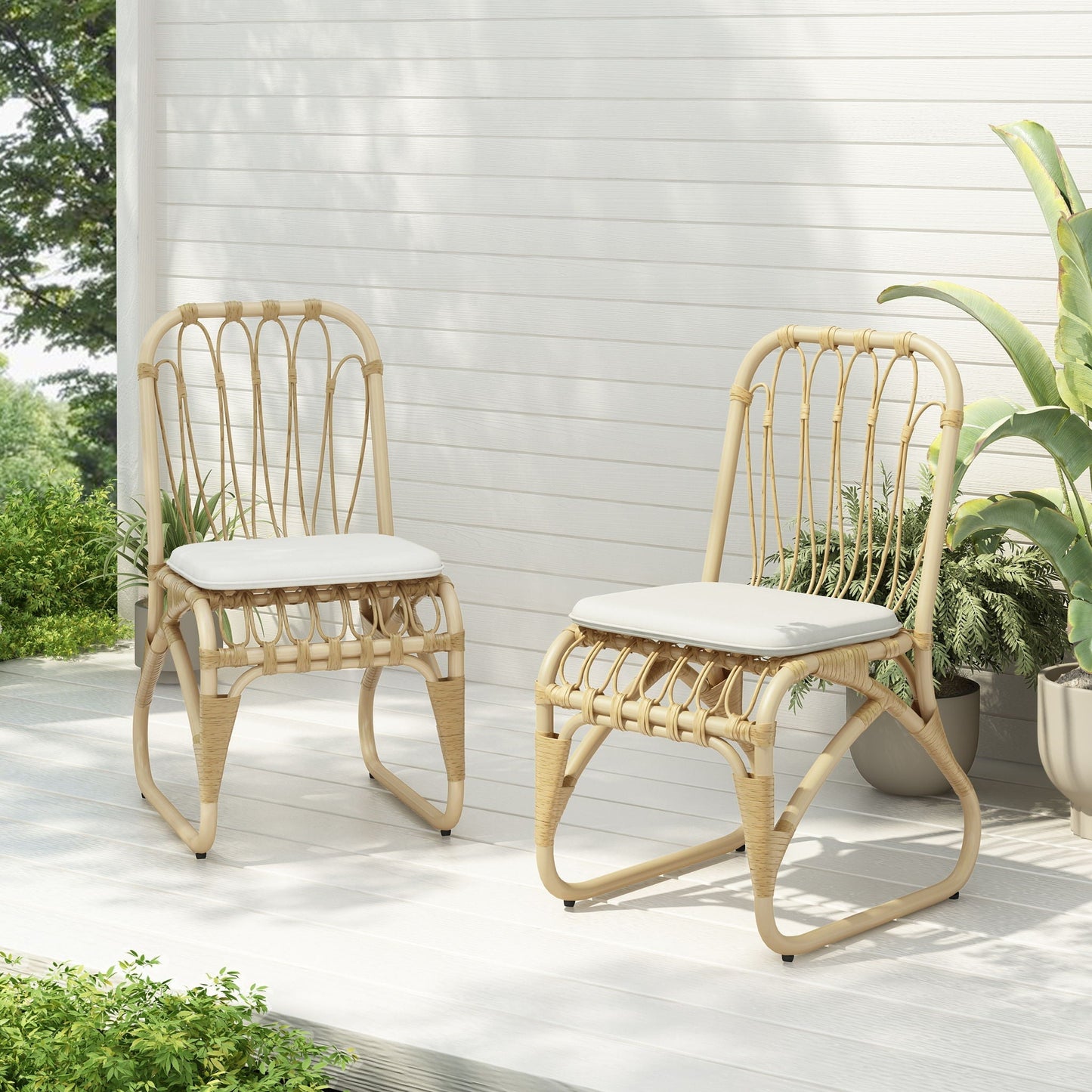 Outdoor Wicker Dining Chairs with Washable Cushion (Set of 2)