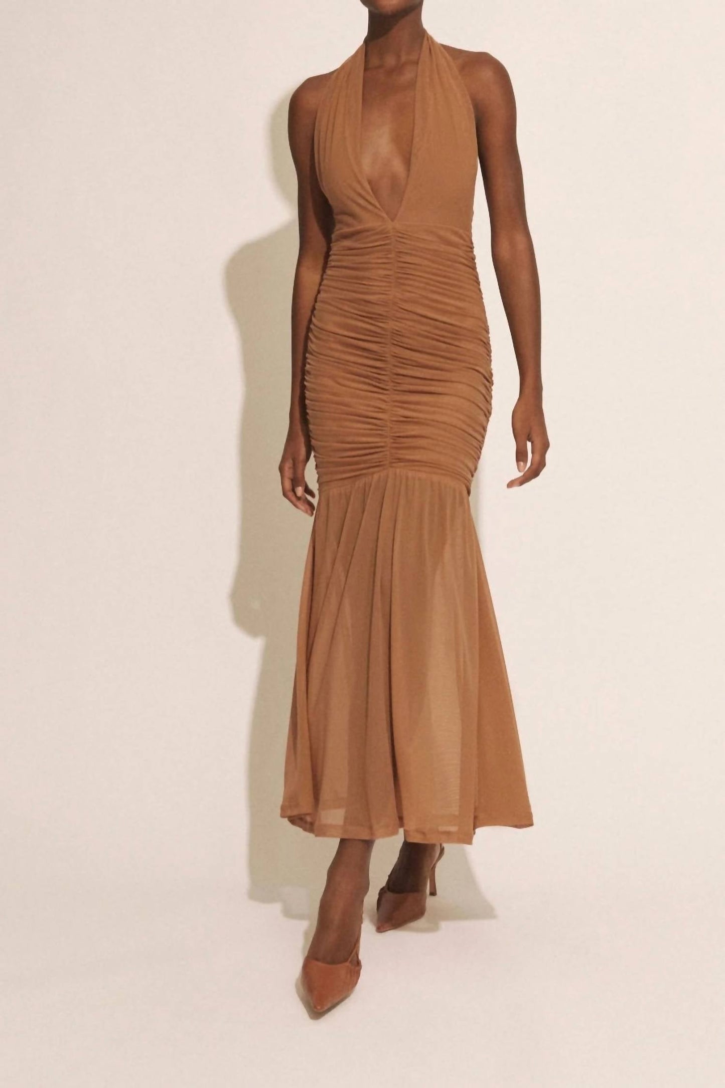 Bardot - Sephera Halter Mesh V-neck Midi Dress