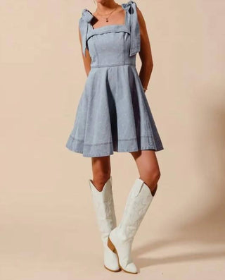 Trendsi - So Me A Line Fit And Flare Diamond Bow Ribbon Denim Dres