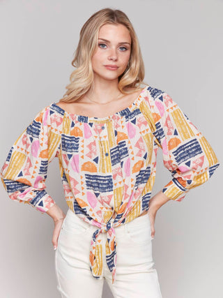 Charlie B - Printed off shoulder blouse with knot
