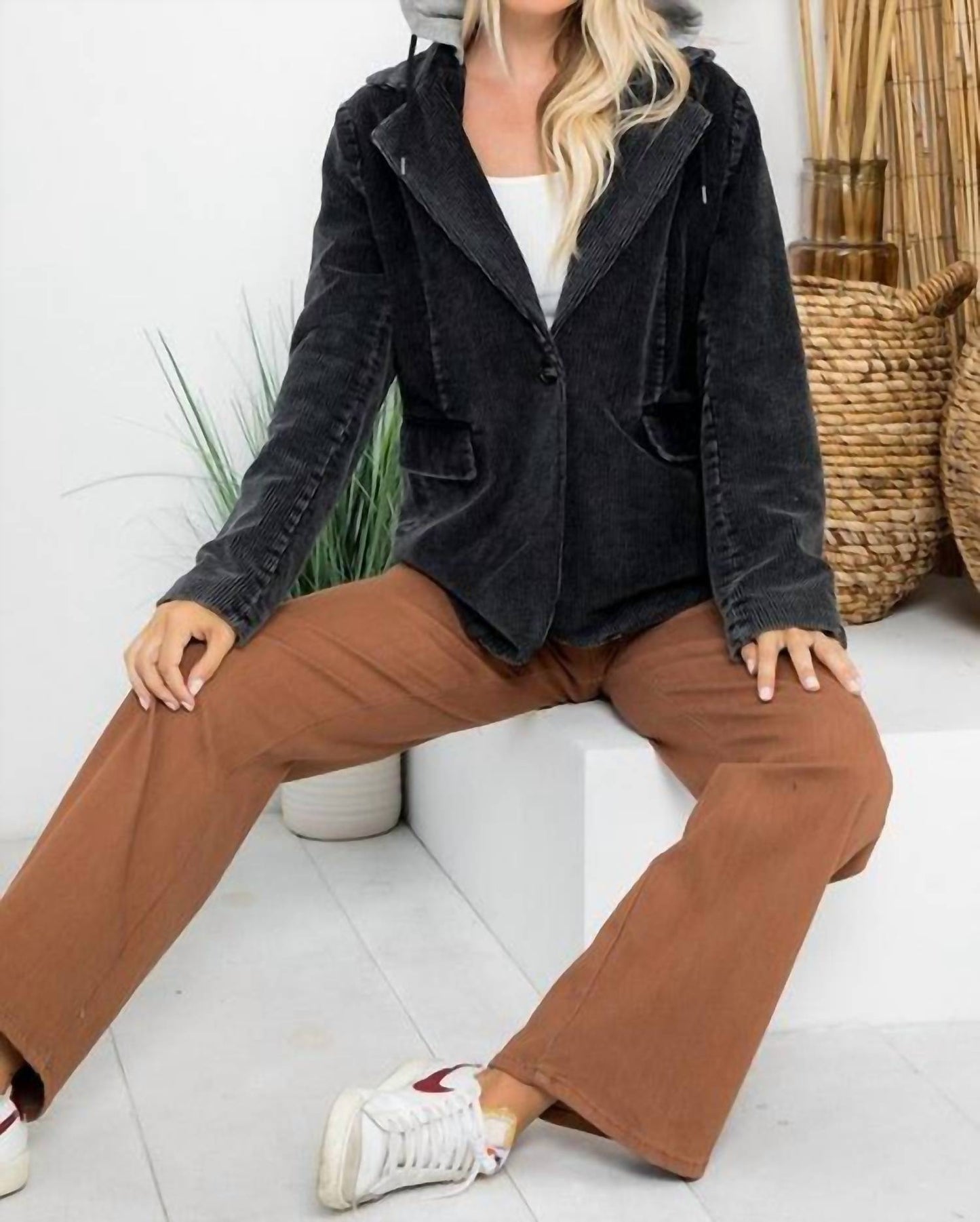 26 International - Heavy Garment Washed Hooded Cord Blazer