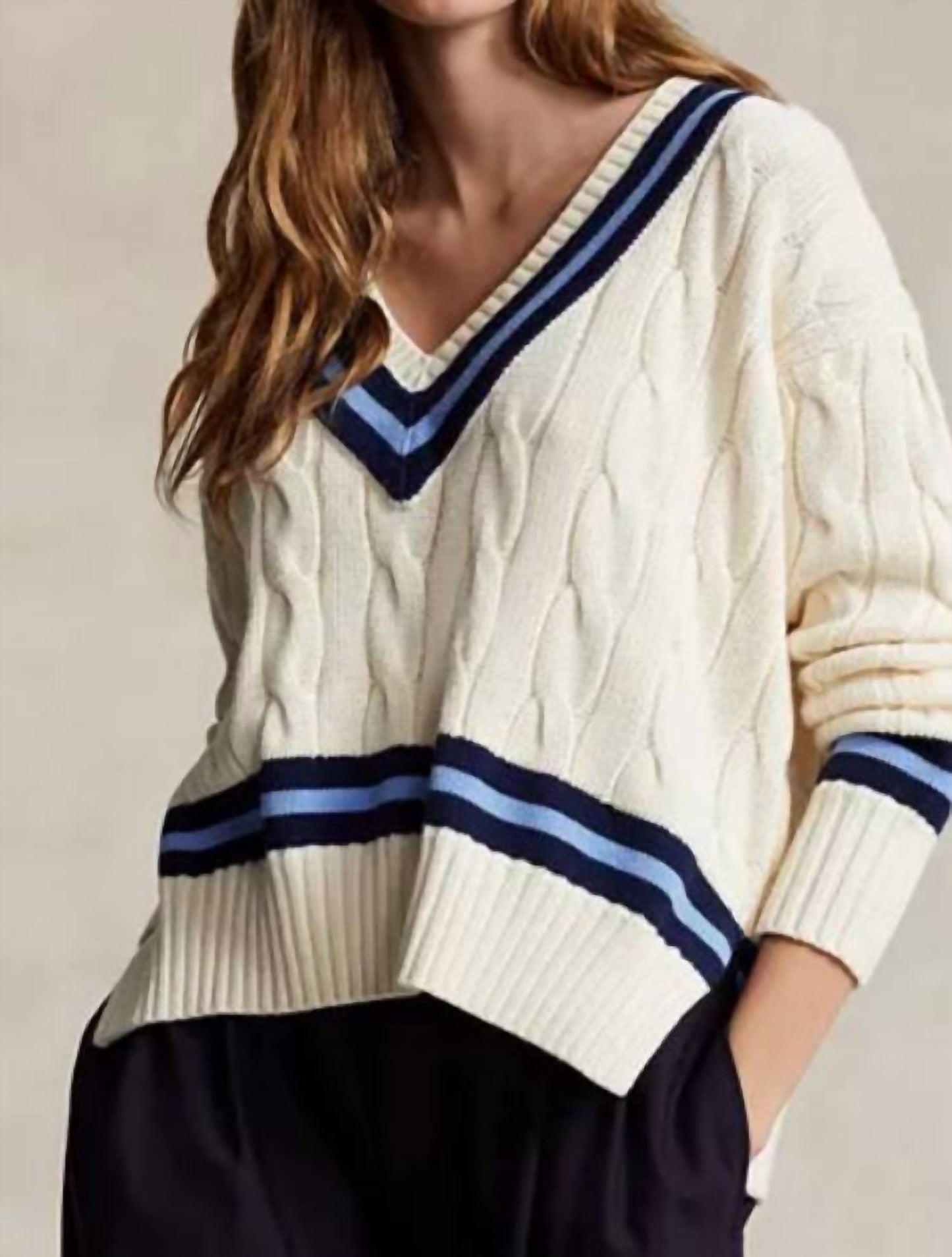 Polo Ralph Lauren - Boxy Cable V Neck Cricket Sweater