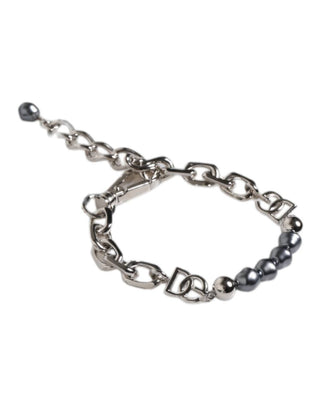 Dolce & Gabbana - Women's Tone Chain Lobster Clasp Logo Gray Pearls Bracelet