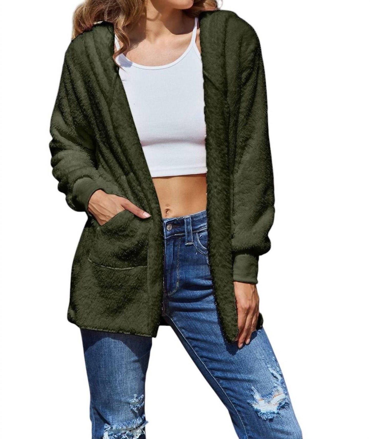 Double Take - Full Size Teddy Hooded Jacket with Pockets