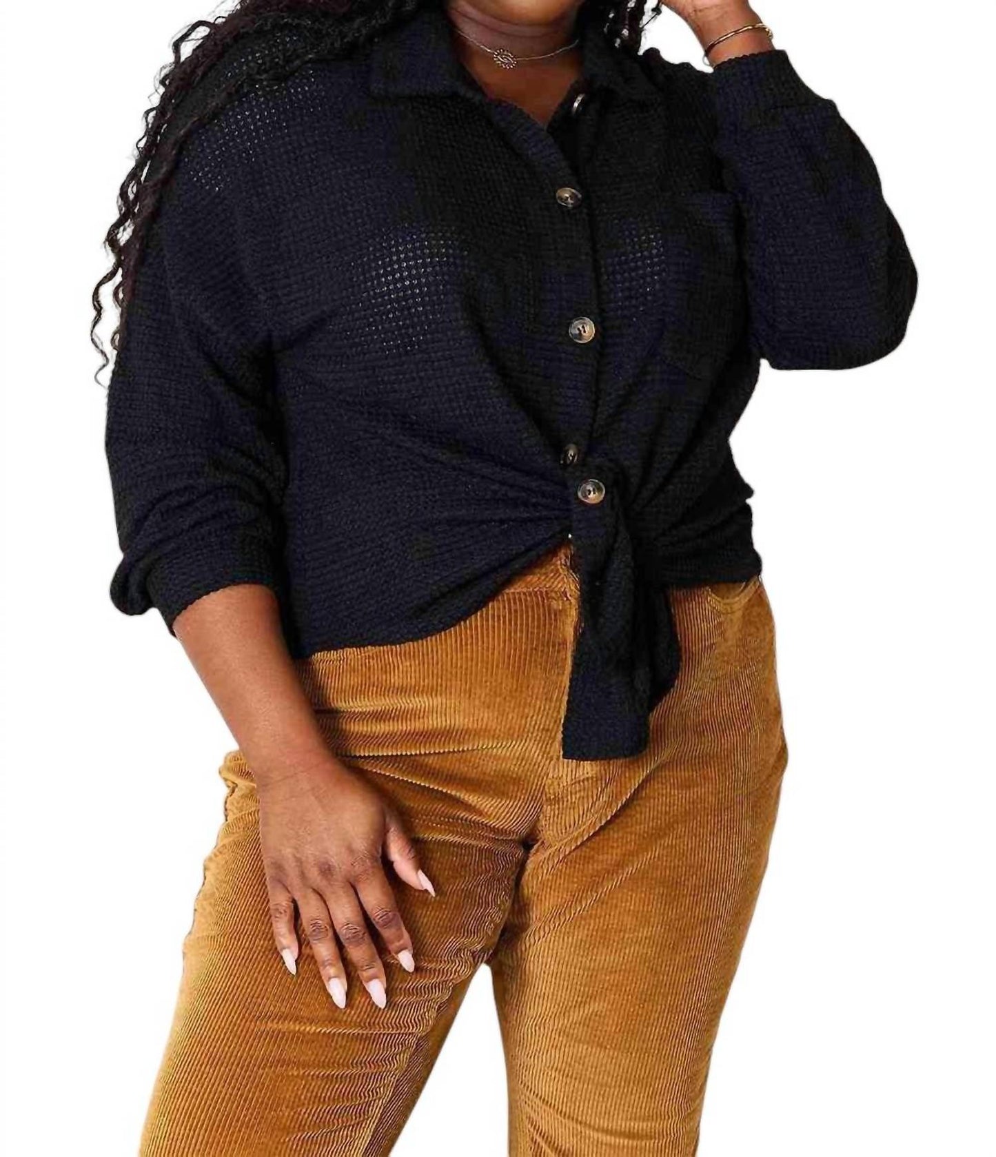 Double Take - Elegant Waffle-Knit Collared Shirt