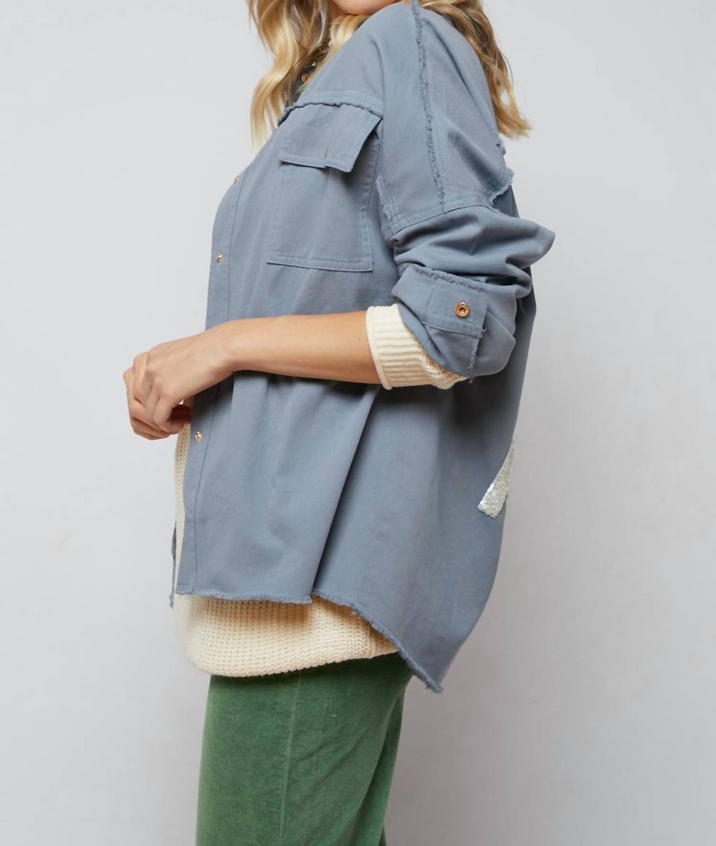 Davi & Dani - Sequin Long Sleeve Button Down Jacket