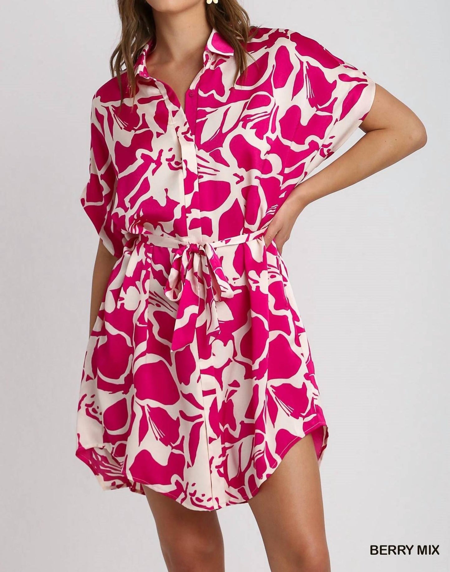 Umgee - Abstract Floral Print Button Down Dress
