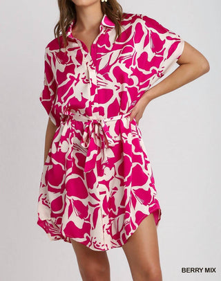 Umgee - Abstract Floral Print Button Down Dress
