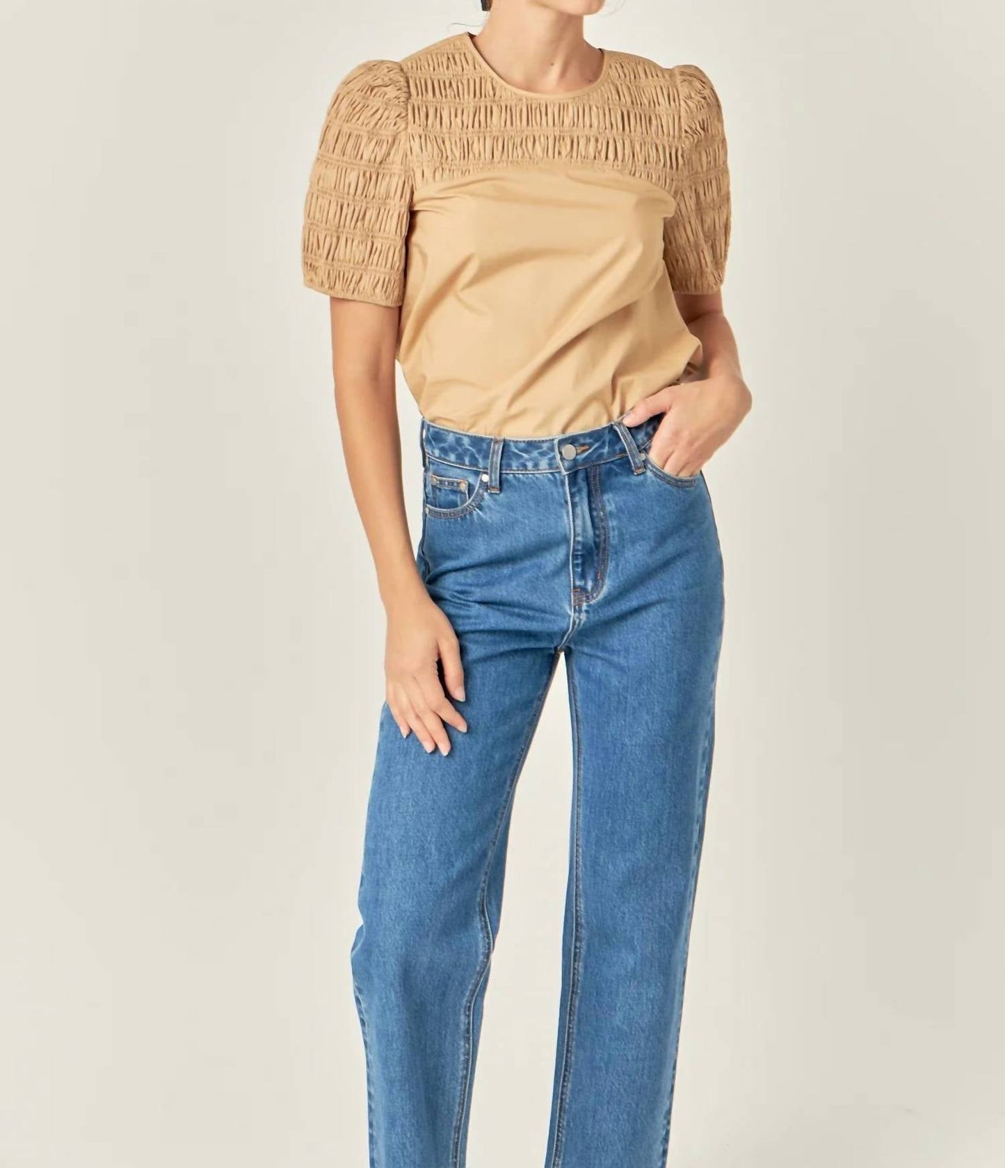 English Factory - FRONT CUT-OUT SMOCKED TOP