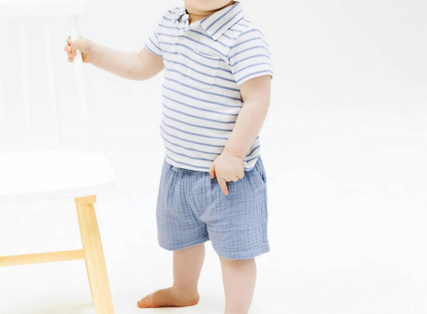 Angel Dear - Boys' French Stripe Polo Shirt And Muslin Short