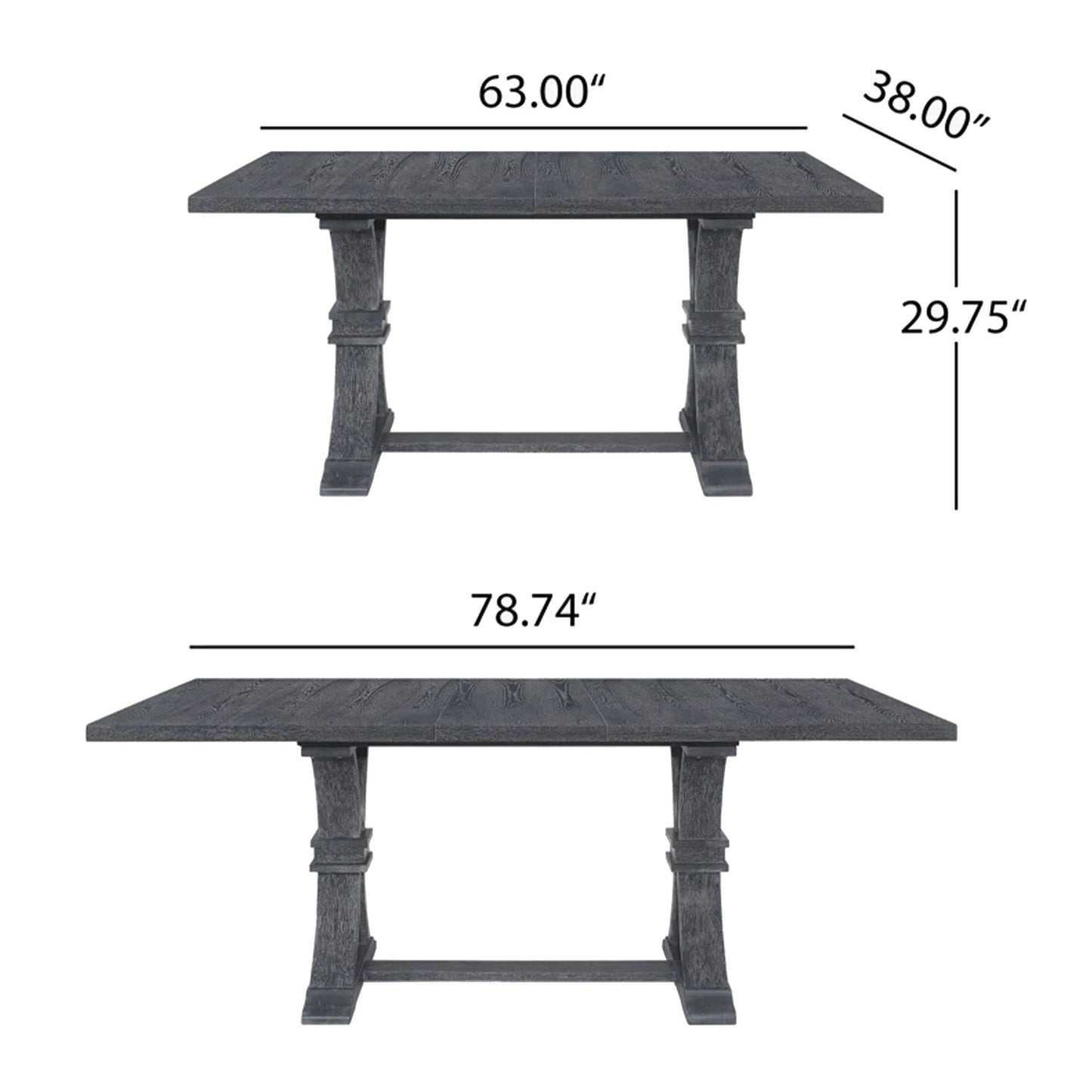 Devingo Extendable Dining Table Rustic Style - Gray
