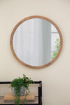 Circle Wall Mirror With Wooden Frame for Living Room