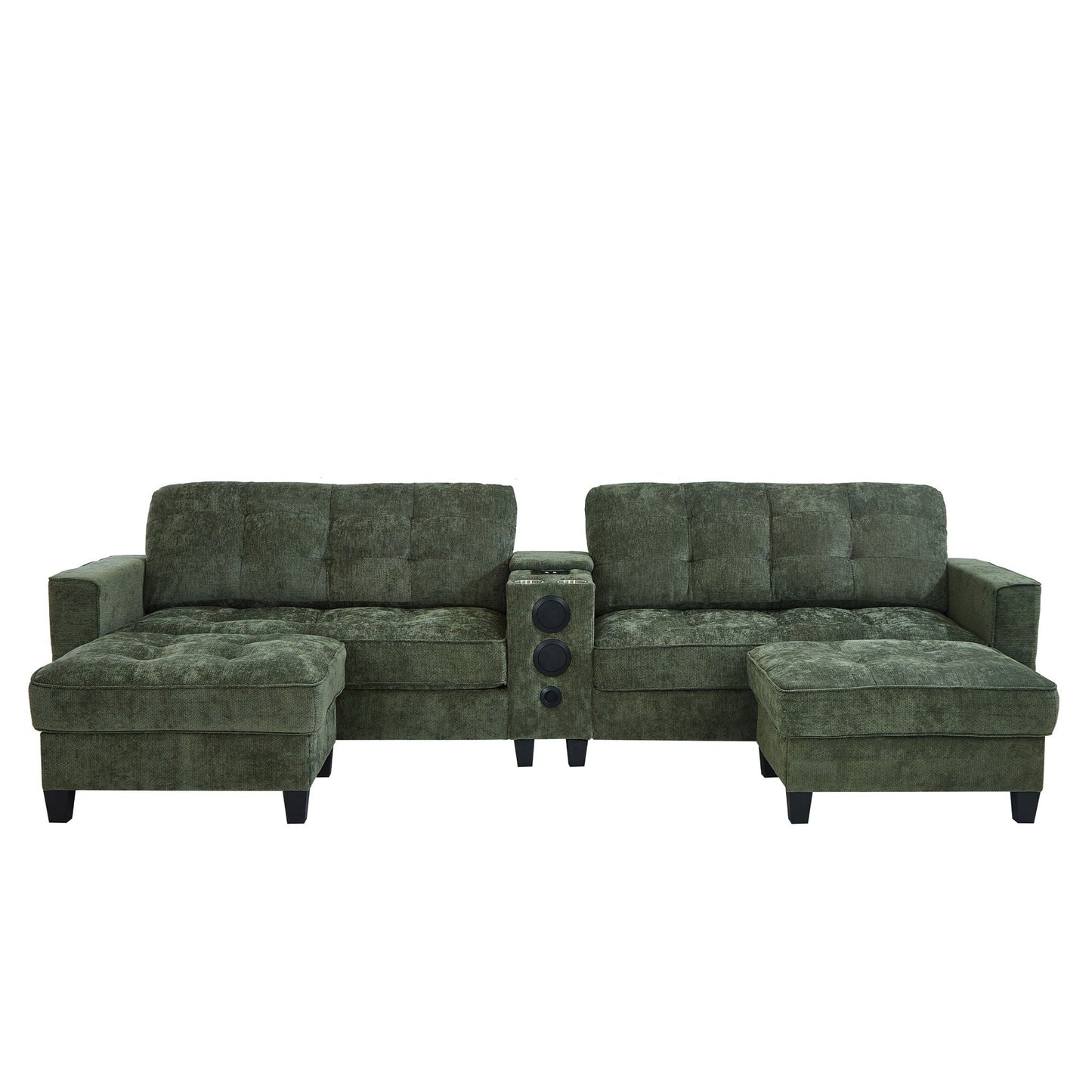Modern Sectional Sofa U-Shaped With Movable Ottomans, Bluetooth Speakers, LED Lights And Modular Storage