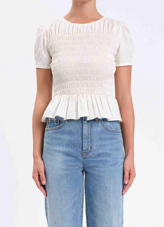 Daze - Chloe Smocked Puff Sleeve Blouse